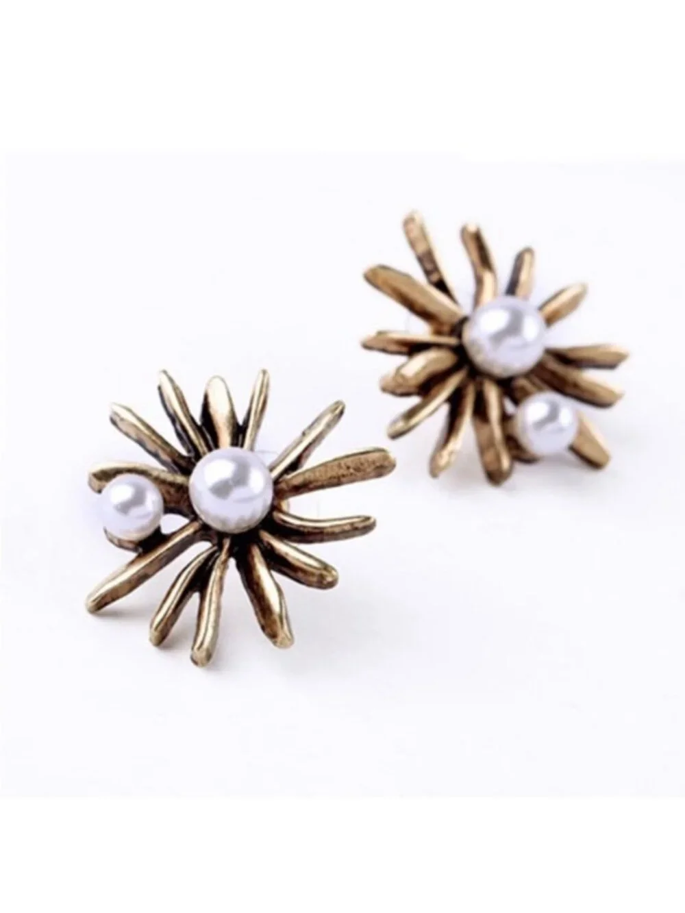 New! Zara Gold Pearl Starburst Post Earrings NWOT